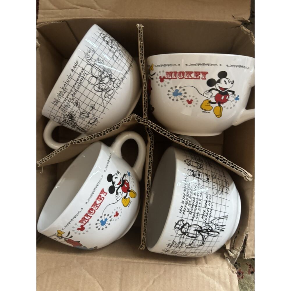 Walt Disney Mickey And Friends Porcelain Soup Mug NWT SET OF 4